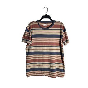 RSQ Men's Medium Blue, Light Red, & Tan Horizontal Striped Short-Sleeved Shirt
